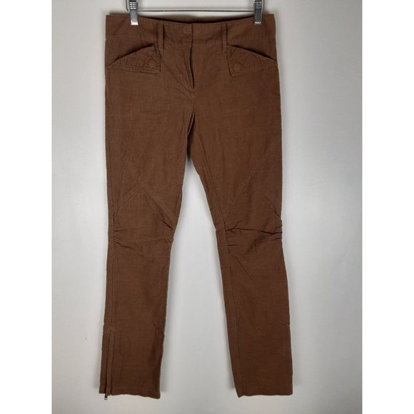 BCBG MaxAzria Womens Brown Slim Leg Corduroy Pants Snap Pocket Lightweight 4 - Picture 1 of 10